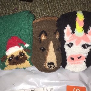 3 Pairs of Old Navy cozy fun fuzzy animal socks!